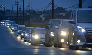A traffic jam is seen as people evacuate after tsunami advisories were issued following an earthquake, in Iwaki, Fukushima prefecture, Japan, in this photo taken by Kyodo November 22, 2016. Mandatory credit Kyodo Kyodo/via REUTERSATTENTION EDITORS - THIS IMAGE WAS PROVIDED BY A THIRD PARTY. EDITORIAL USE ONLY. MANDATORY CREDIT. JAPAN OUT. NO COMMERCIAL OR EDITORIAL SALES IN JAPAN. TPX IMAGES OF THE DAY