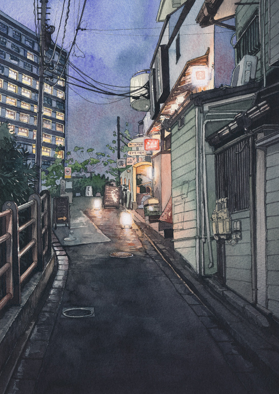 Với bức tranh màu nước đêm Tokyo đẹp lung linh này, bạn sẽ được đưa vào thế giới đầy màu sắc và ánh đèn. Đó là một chuyến du lịch mà bạn sẽ không bao giờ quên. Chiêm ngưỡng những tòa nhà cao chọc trời và đường phố đông đúc trong không khí đêm tối.