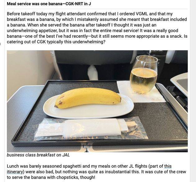 Suất ăn trên chuyến bay JAL có chất lượng thấp bất ngờ?